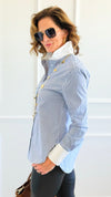 Classic Contrast Collar Top - Navy-130 Long Sleeve Tops-Must Have-Coastal Bloom Boutique, find the trendiest versions of the popular styles and looks Located in Indialantic, FL
