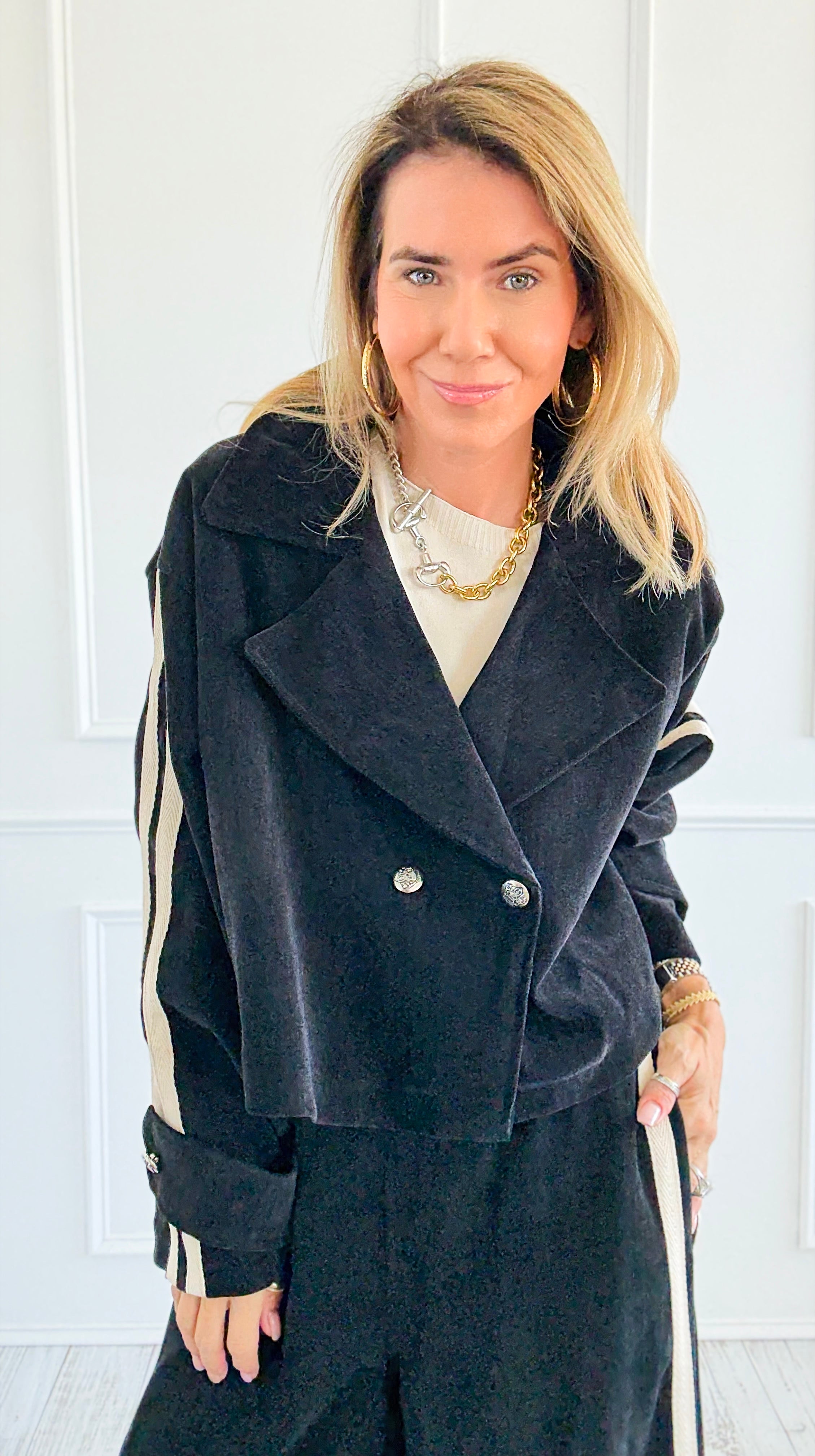 Tracked Threads Cropped Italian Jacket- Black