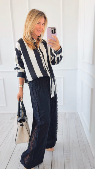 Lace Trim Pants - Black