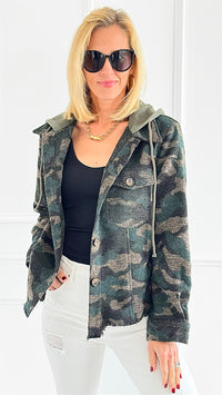 Camo Button-Up Hooded Jacket-160 Jackets-mystree-Coastal Bloom Boutique, find the trendiest versions of the popular styles and looks Located in Indialantic, FL