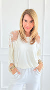Whisper Light Embroidered Sleeve Top-130 Long Sleeve Tops-Rousseau-Coastal Bloom Boutique, find the trendiest versions of the popular styles and looks Located in Indialantic, FL