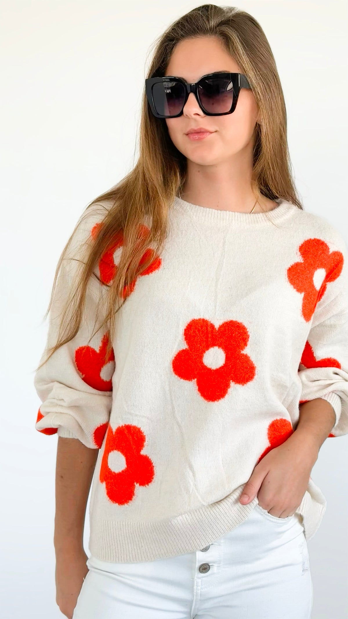 Daisy Dreams Knit Sweater-140 Sweaters-MIRACLE-Coastal Bloom Boutique, find the trendiest versions of the popular styles and looks Located in Indialantic, FL