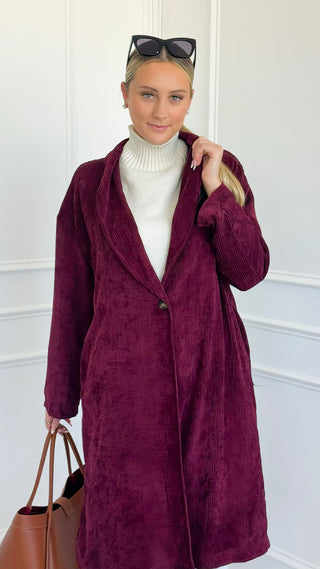 Leopard Lined Italian Long Blazer- Wine