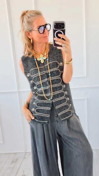 Imperial Detail knit Vest- Grey