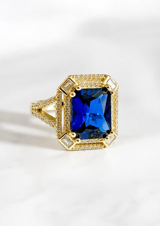 Sterling Silver Sapphire CZ Double Halo Ring