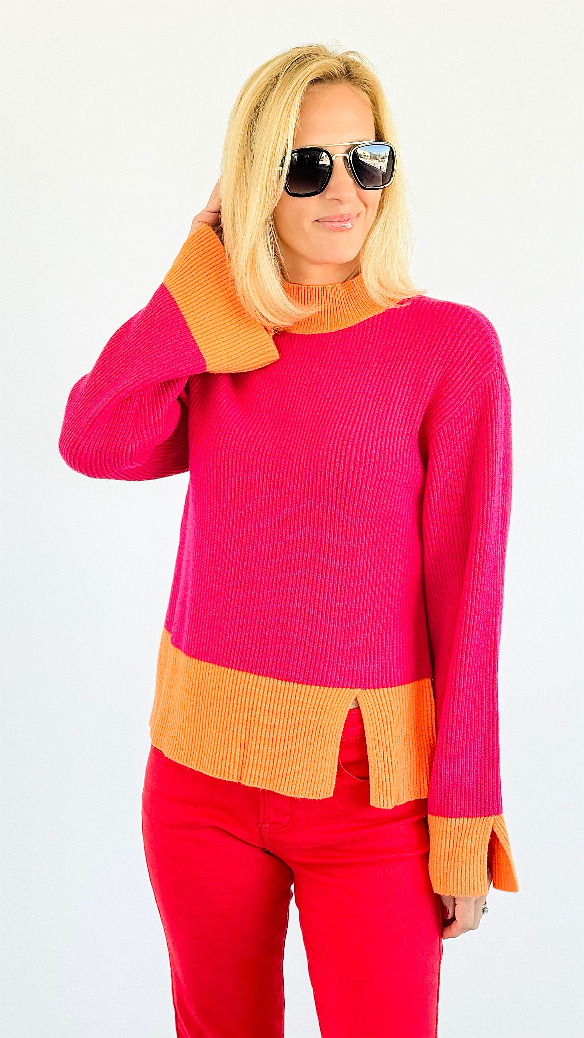 Colorblock Mock neck Sweater-130 Long sleeve top-SUGARLIPS-Coastal Bloom Boutique, find the trendiest versions of the popular styles and looks Located in Indialantic, FL