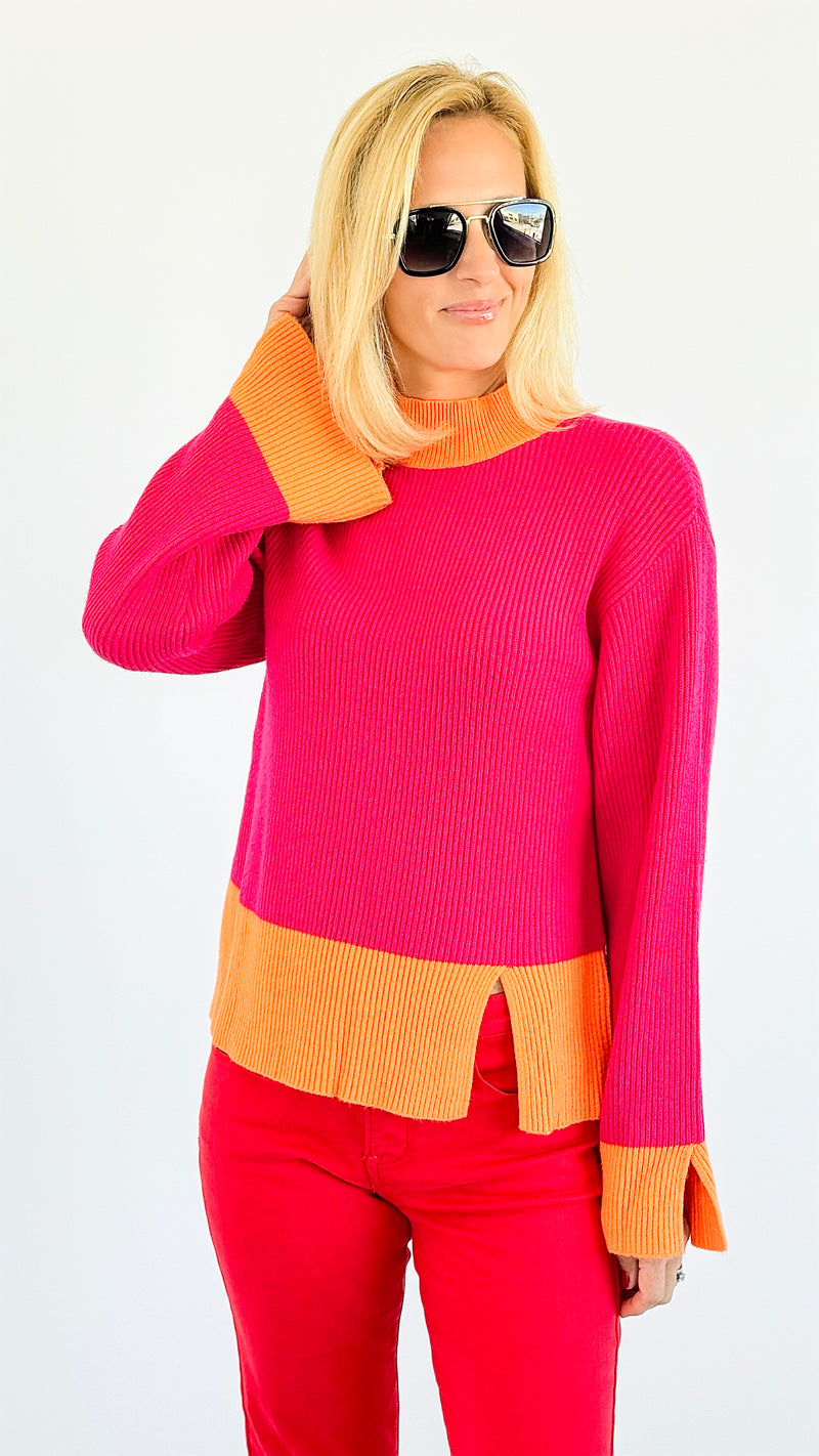 Colorblock Mock neck Sweater-130 Long sleeve top-SUGARLIPS-Coastal Bloom Boutique, find the trendiest versions of the popular styles and looks Located in Indialantic, FL