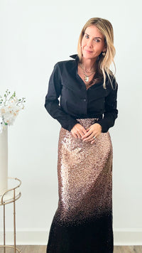 Two-Toned Sequin Maxi Skirt - Black/Rose Gold-170 Bottoms-ShopIrisBasic-Coastal Bloom Boutique, find the trendiest versions of the popular styles and looks Located in Indialantic, FL