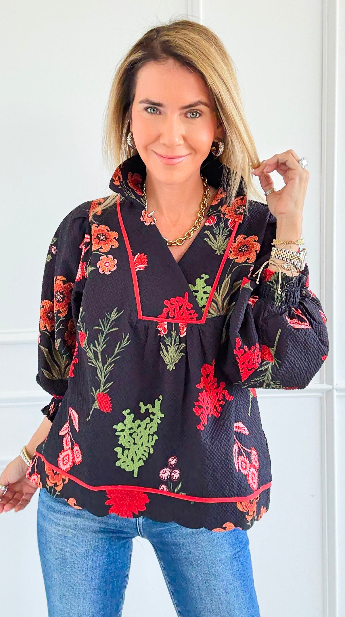 Textured Tropic Top-110 Long Sleeve Tops-Umgee-Coastal Bloom Boutique, find the trendiest versions of the popular styles and looks Located in Indialantic, FL