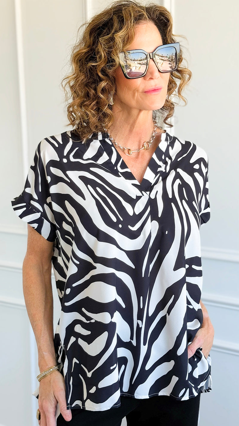 Jungle Rhythm V-Neck Top-110 Short Sleeve Tops-JODIFL-Coastal Bloom Boutique, find the trendiest versions of the popular styles and looks Located in Indialantic, FL