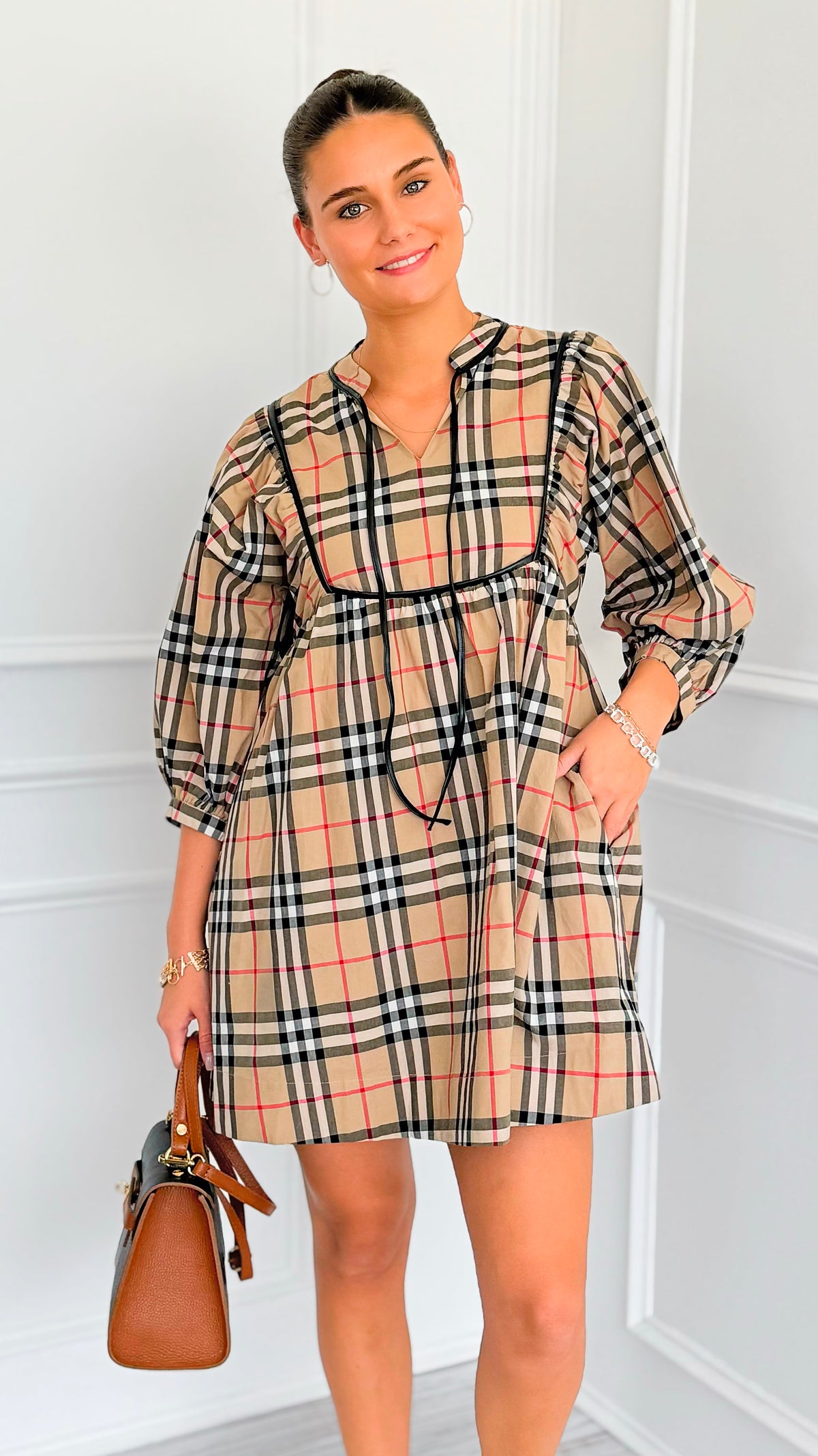Boardwalk Prep Tie Babydoll Dress-200 Dresses/Jumpsuits/Rompers-JODIFL-Coastal Bloom Boutique, find the trendiest versions of the popular styles and looks Located in Indialantic, FL