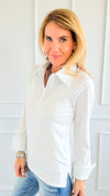 The Frankie Button Down Top - White-130 Long Sleeve Tops-EC COLLECTION INC-Coastal Bloom Boutique, find the trendiest versions of the popular styles and looks Located in Indialantic, FL