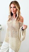 Shining Star Italian Chain Sweater - Oyster / Gold-140 Sweaters-Germany-Coastal Bloom Boutique, find the trendiest versions of the popular styles and looks Located in Indialantic, FL