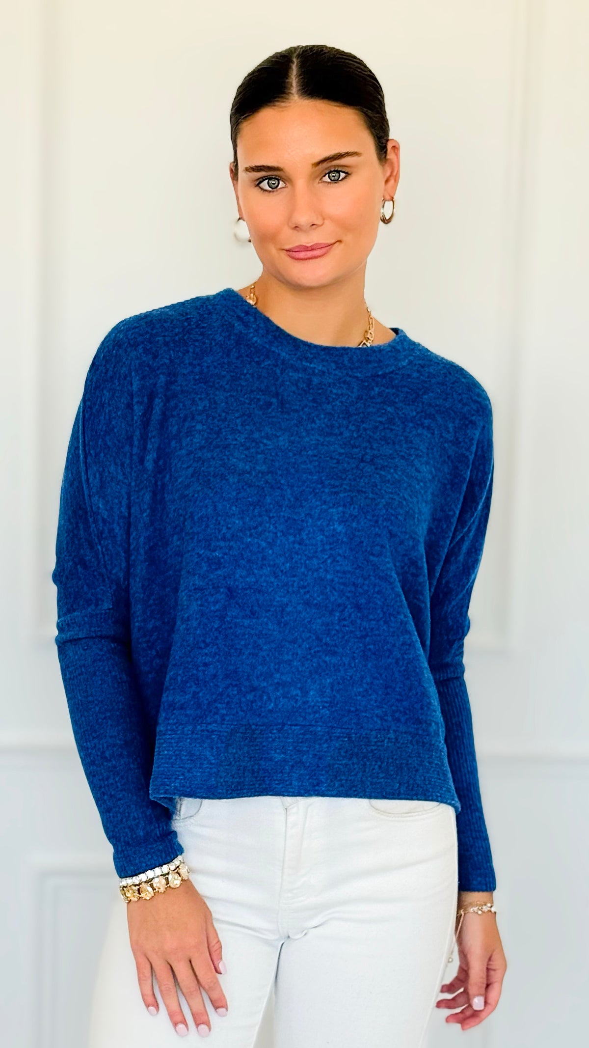 Brushed Melange Sweater - Light Navy-140 Sweaters-Zenana-Coastal Bloom Boutique, find the trendiest versions of the popular styles and looks Located in Indialantic, FL