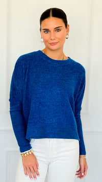 Brushed Melange Sweater - Light Navy-140 Sweaters-Zenana-Coastal Bloom Boutique, find the trendiest versions of the popular styles and looks Located in Indialantic, FL