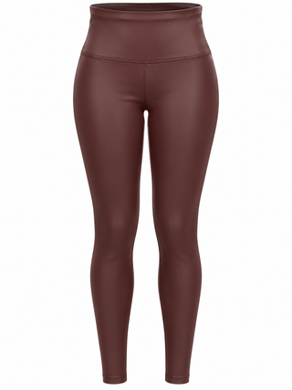 Faux Leather Shaping Legging - Cognac Dark