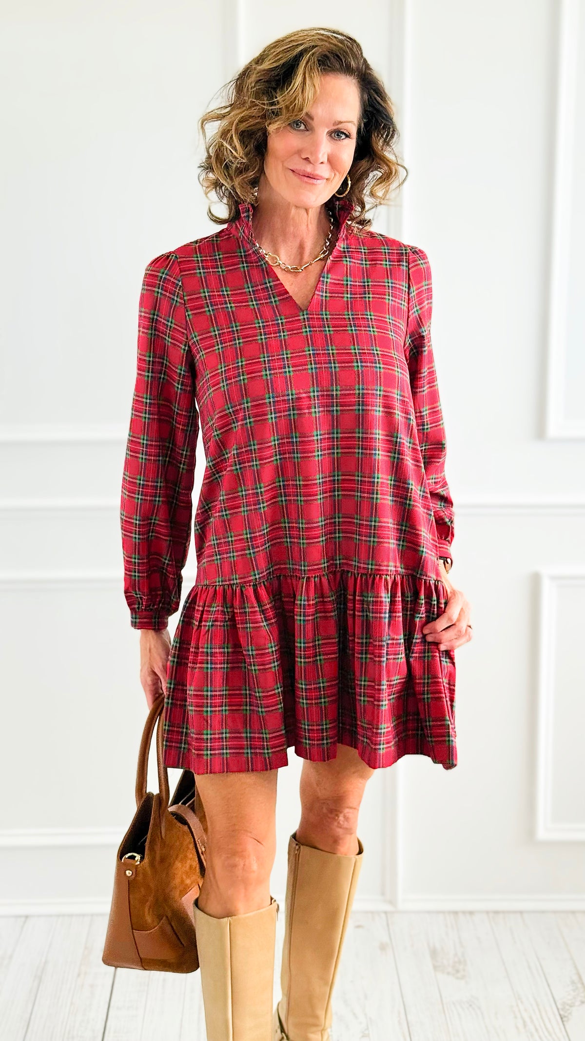 Holiday Charm Plaid Dress-200 Dresses/Jumpsuits/Rompers-JODIFL-Coastal Bloom Boutique, find the trendiest versions of the popular styles and looks Located in Indialantic, FL
