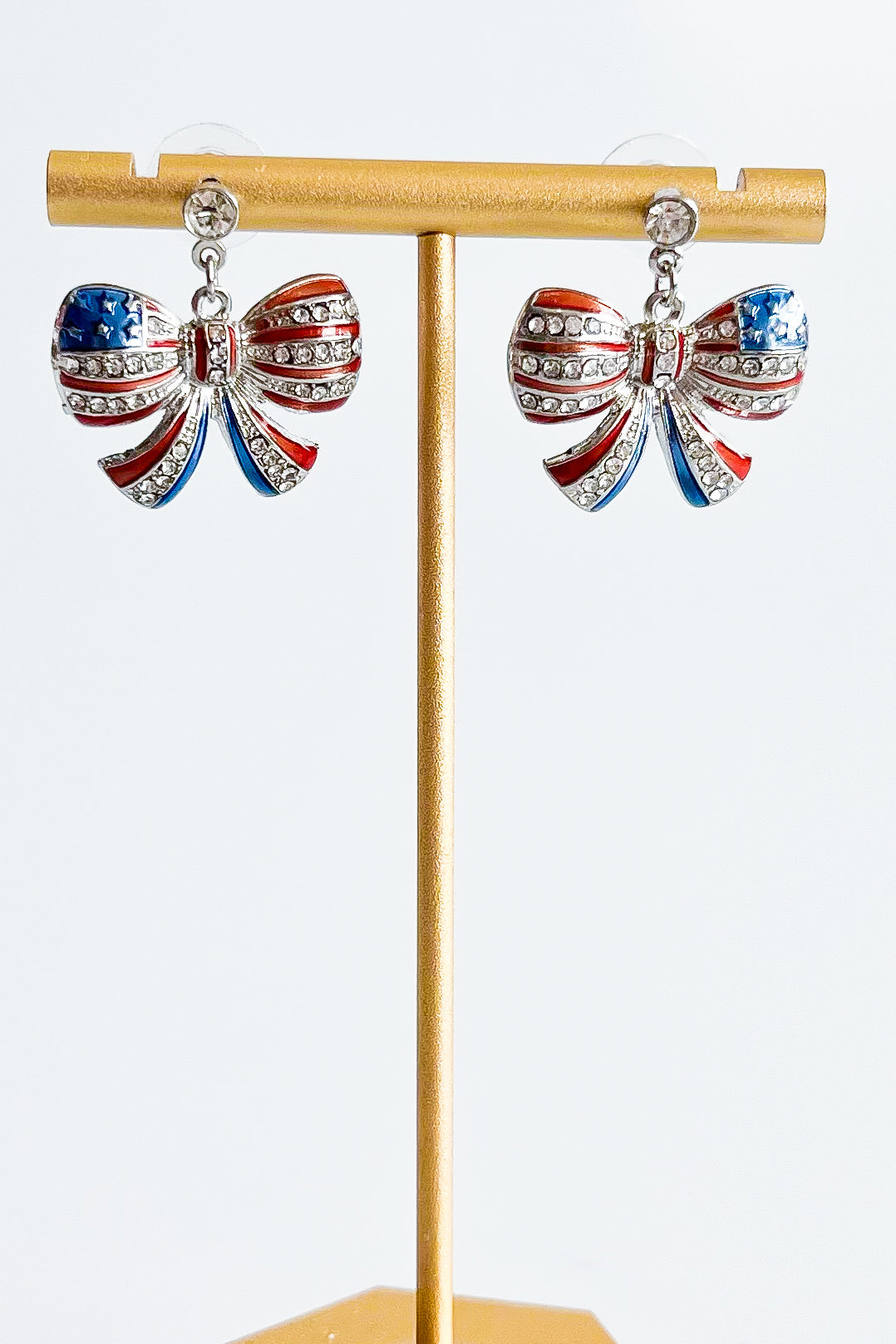 USA Flag Bow Earrings-230 Jewelry-Golden Stella-Coastal Bloom Boutique, find the trendiest versions of the popular styles and looks Located in Indialantic, FL
