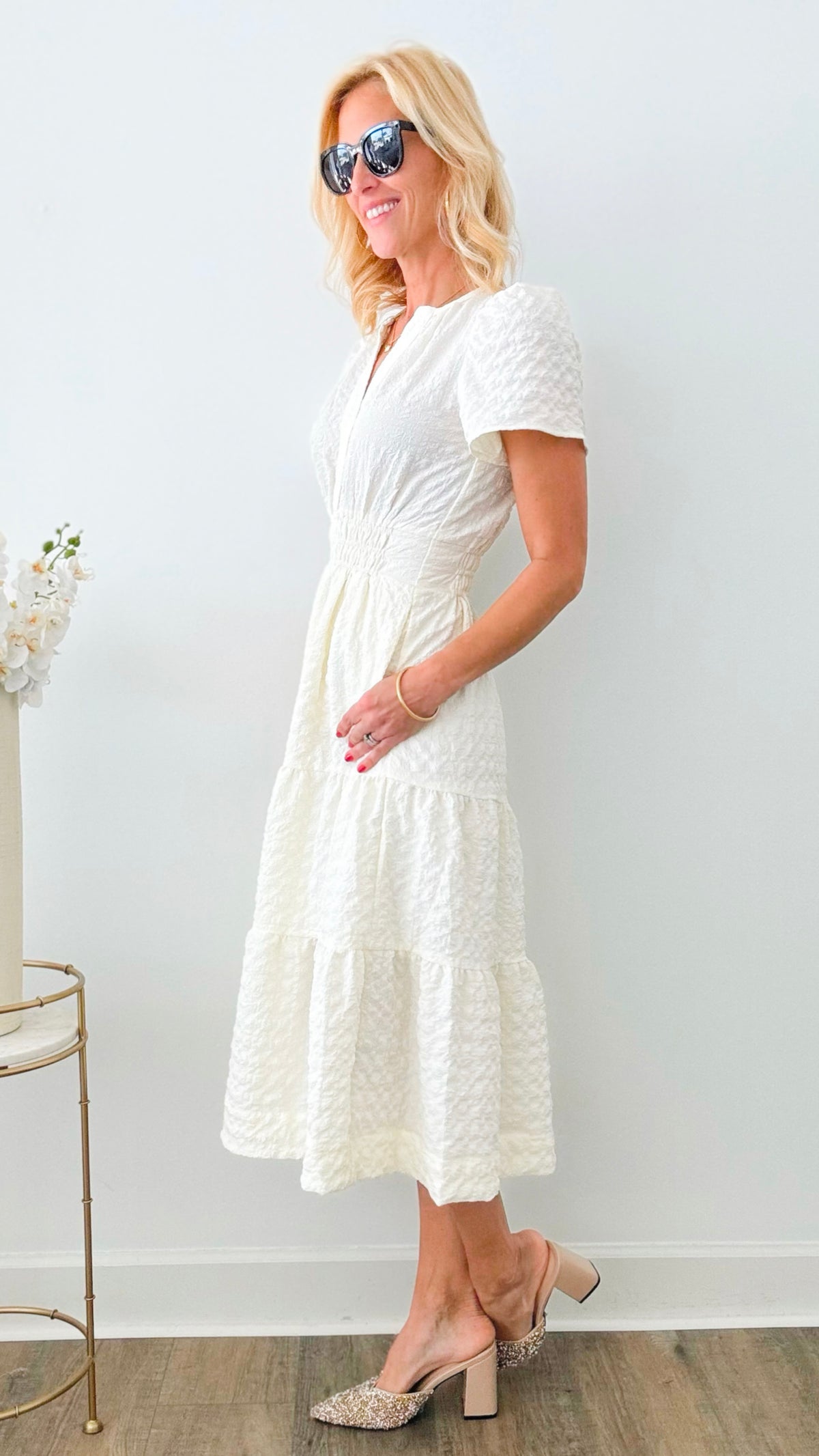 Picnic Date Jacquard Midi Tiered Dress-THML-Coastal Bloom Boutique, find the trendiest versions of the popular styles and looks Located in Indialantic, FL