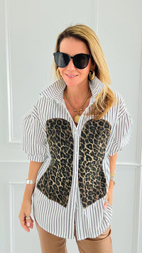 Run Wild Button-Up Blouse- Stripe-110 Short Sleeve Tops-7Mango7-Coastal Bloom Boutique, find the trendiest versions of the popular styles and looks Located in Indialantic, FL