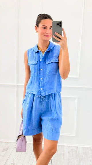 Relaxed Everyday Linen Italian Short- Periwinkle