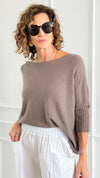 Break Free Round - Neck 3/4 Sleeve Italian Sweater Top - Dk Taupe-140 Sweaters-J.D. PRONTO MODA-Coastal Bloom Boutique, find the trendiest versions of the popular styles and looks Located in Indialantic, FL
