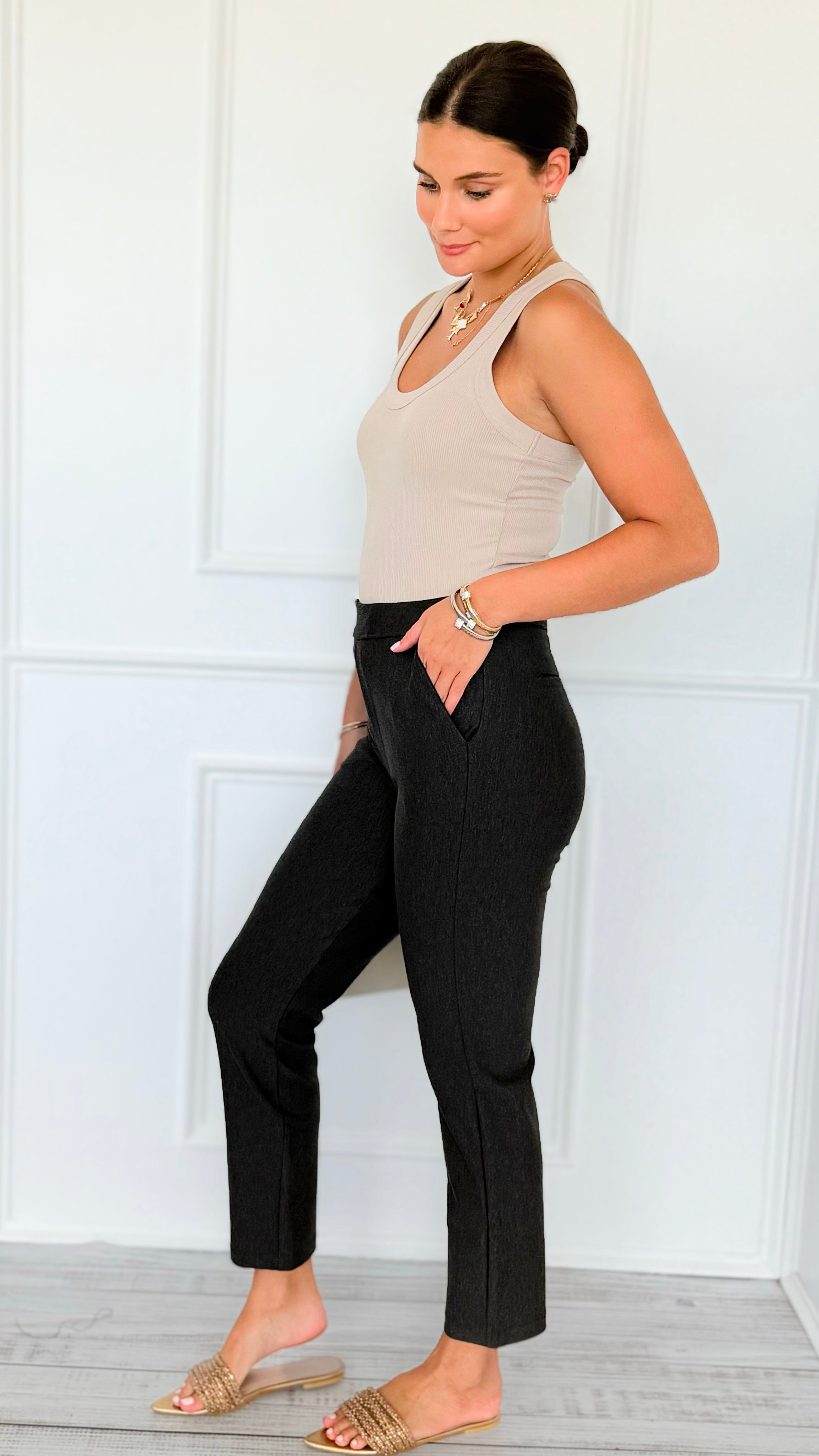Signature Mid-Rise Ponte Pants - Charcoal-170 Bottoms-YELETE-Coastal Bloom Boutique, find the trendiest versions of the popular styles and looks Located in Indialantic, FL