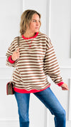 Sweet Latte Stripe Cuff Top-130 Long Sleeve Tops-Fate Inc-Coastal Bloom Boutique, find the trendiest versions of the popular styles and looks Located in Indialantic, FL