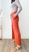 Mineral Washed Cargo Wide Pants - Vintage Brick-170 Bottoms-Easel-Coastal Bloom Boutique, find the trendiest versions of the popular styles and looks Located in Indialantic, FL
