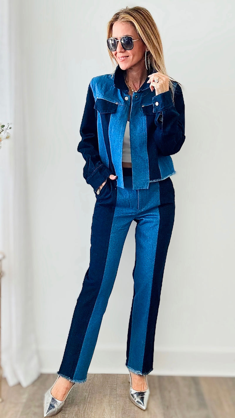 Two Tone Denim Set- Dark Denim-210 Loungewear/Sets-Rousseau-Coastal Bloom Boutique, find the trendiest versions of the popular styles and looks Located in Indialantic, FL