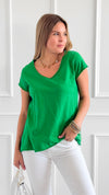 Everyday V-Neck Italian Top- Kelly Green-110 short Sleeve Top-LY PARIS-Coastal Bloom Boutique, find the trendiest versions of the popular styles and looks Located in Indialantic, FL