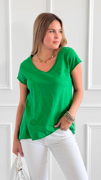 Everyday V-Neck Italian Top- Kelly Green-110 short Sleeve Top-LY PARIS-Coastal Bloom Boutique, find the trendiest versions of the popular styles and looks Located in Indialantic, FL