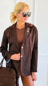 Medal Luxe Italian Hooded Blazer- Brown-160 Jackets-STAR SRL-Coastal Bloom Boutique, find the trendiest versions of the popular styles and looks Located in Indialantic, FL