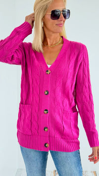 Open Front Cable Knit Cardigan - Magenta-150 Cardigans/Layers-On Blue-Coastal Bloom Boutique, find the trendiest versions of the popular styles and looks Located in Indialantic, FL