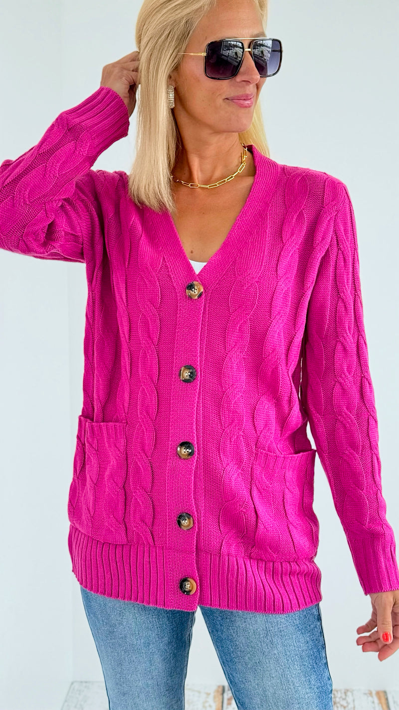 Open Front Cable Knit Cardigan - Magenta-150 Cardigans/Layers-On Blue-Coastal Bloom Boutique, find the trendiest versions of the popular styles and looks Located in Indialantic, FL