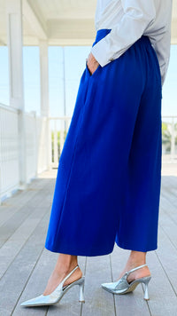 Sleek Pleated Cropped Pants - Saphire-170 Bottoms-Umgee-Coastal Bloom Boutique, find the trendiest versions of the popular styles and looks Located in Indialantic, FL