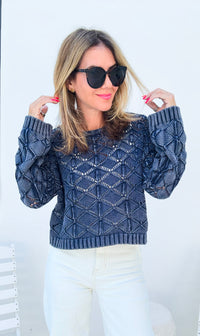 Crochet Round Neck Sweater-130 Long Sleeve Tops-EESOME-Coastal Bloom Boutique, find the trendiest versions of the popular styles and looks Located in Indialantic, FL