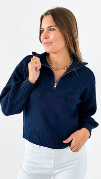 Zip-Up Mock Neck Sweater-140 Sweaters-style up-Coastal Bloom Boutique, find the trendiest versions of the popular styles and looks Located in Indialantic, FL