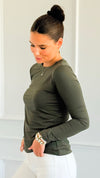 Anniston Brushed Microfiber Long Sleeve Tee - Dark Olive-130 Long Sleeve Tops-Zenana-Coastal Bloom Boutique, find the trendiest versions of the popular styles and looks Located in Indialantic, FL