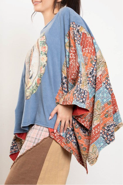 Sacred Kantha Oversized Poncho-150 Cardigans/Layers-Blue Velvet-Coastal Bloom Boutique, find the trendiest versions of the popular styles and looks Located in Indialantic, FL