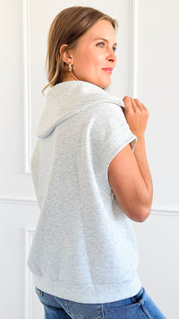 Chic Scuba Half Zip Vest - Light H Grey-110 Short Sleeve Tops-Zenana-Coastal Bloom Boutique, find the trendiest versions of the popular styles and looks Located in Indialantic, FL