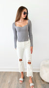 Metallic Rib Fitted Corset Top-130 Long Sleeve Tops-MISS LOVE-Coastal Bloom Boutique, find the trendiest versions of the popular styles and looks Located in Indialantic, FL
