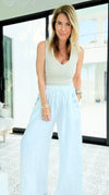 DAMAGED- Ease Embellished Linen Italian Relaxed Pant- White-100 Pants-TATTOO Z-Coastal Bloom Boutique, find the trendiest versions of the popular styles and looks Located in Indialantic, FL