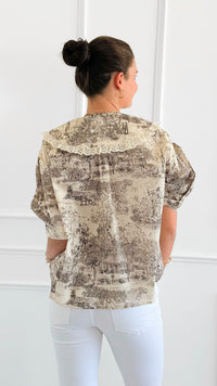 Countryside Reverie Puff Sleeve Top - Grey-110 Short Sleeve Tops-GIGIO-Coastal Bloom Boutique, find the trendiest versions of the popular styles and looks Located in Indialantic, FL