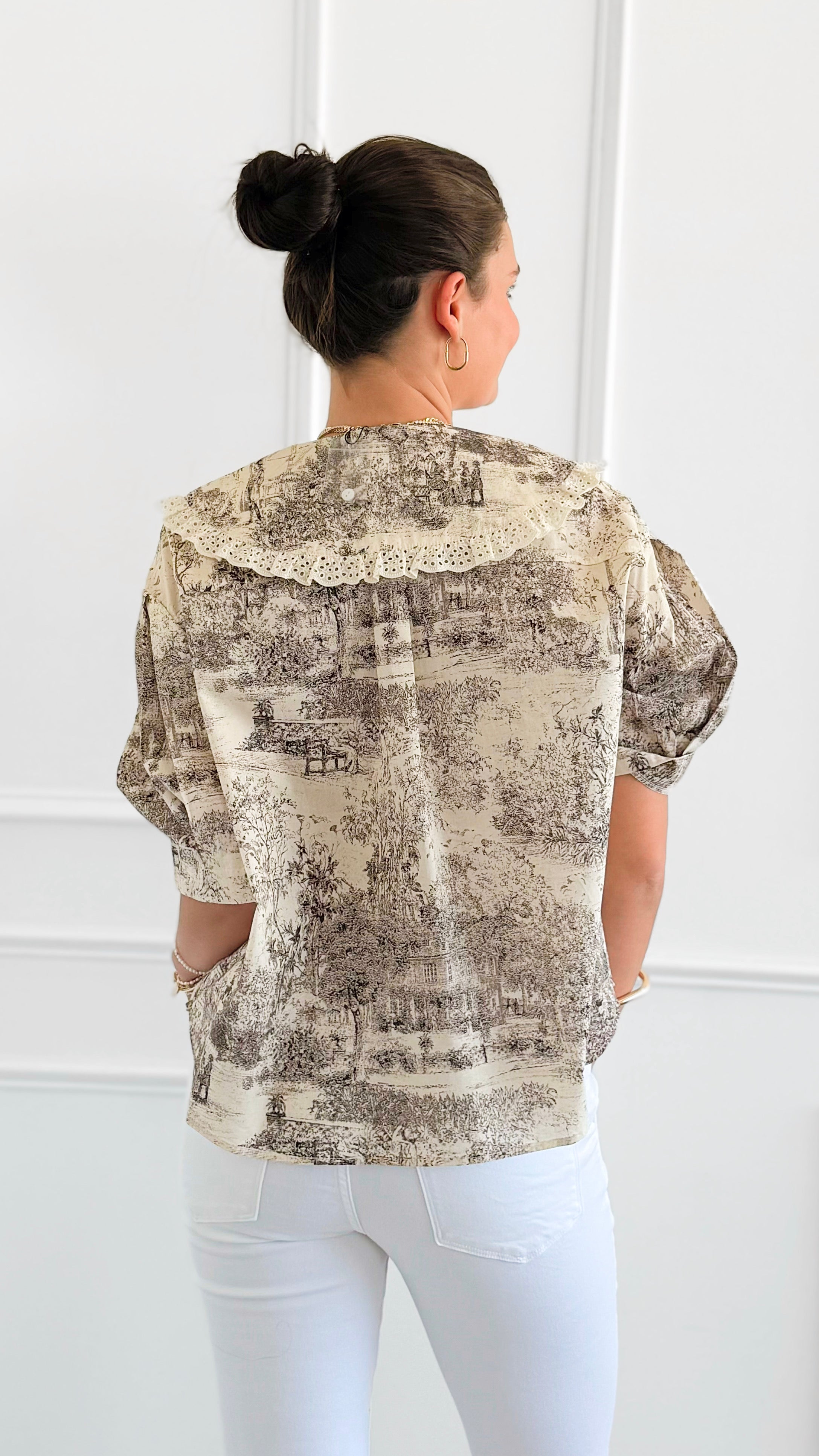 Countryside Reverie Puff Sleeve Top - Grey-110 Short Sleeve Tops-GIGIO-Coastal Bloom Boutique, find the trendiest versions of the popular styles and looks Located in Indialantic, FL