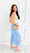 Italian Side Slit Linen Pants - Denim-170 Bottoms-Tempo-Coastal Bloom Boutique, find the trendiest versions of the popular styles and looks Located in Indialantic, FL