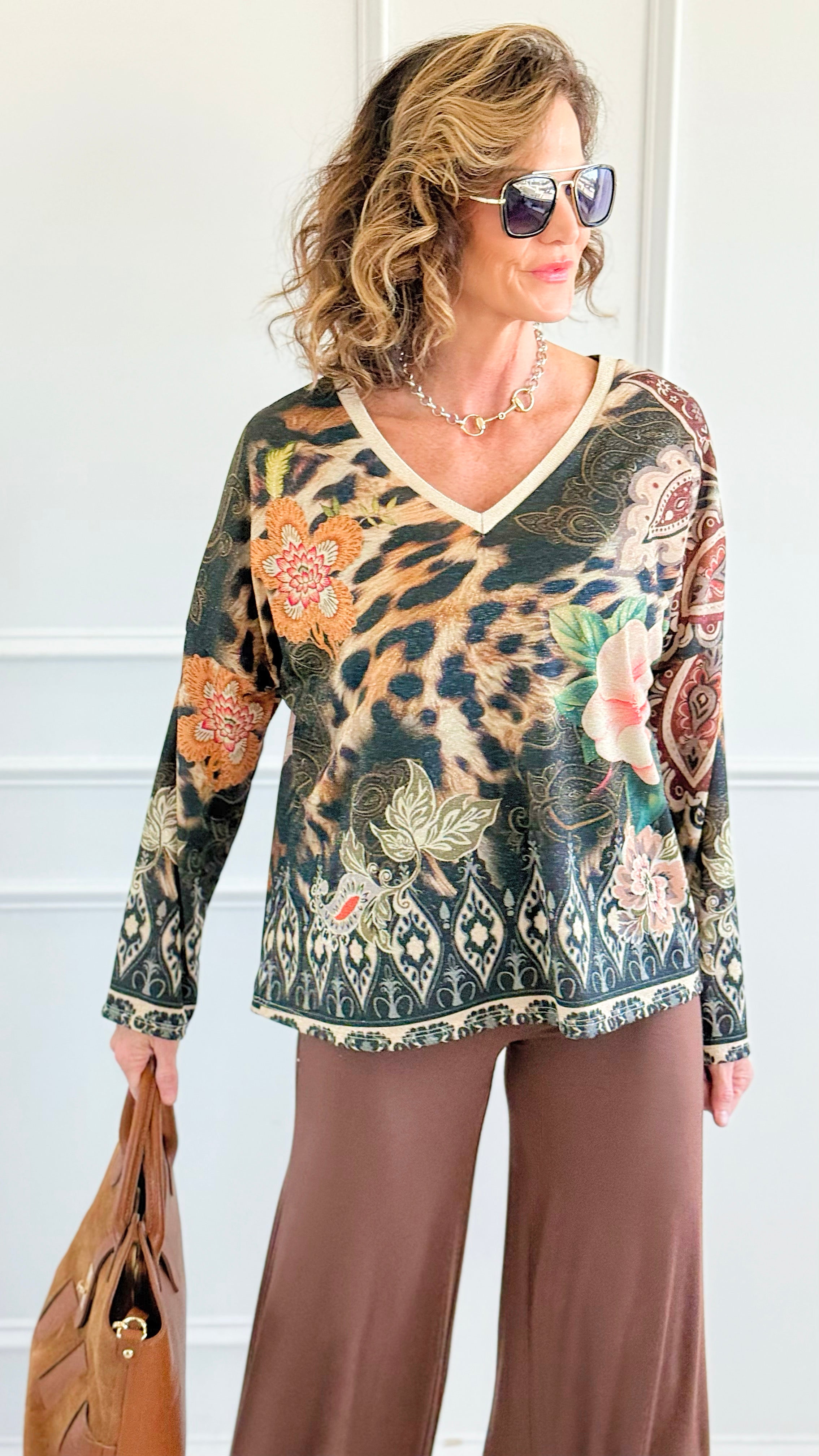Floral Play Italian Lurex Top-110 Long Sleeve Tops-Italianissimo-Coastal Bloom Boutique, find the trendiest versions of the popular styles and looks Located in Indialantic, FL