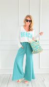French Terry Pigment-Dyed Pants - Turquoise-170 Bottoms-Zenana-Coastal Bloom Boutique, find the trendiest versions of the popular styles and looks Located in Indialantic, FL