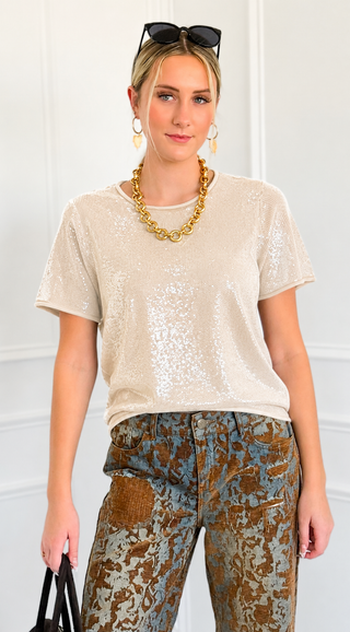 Sequin Knit Top - Cream