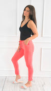 Love Endures Italian Jogger - Coral-180 Joggers-Italianissimo/ SUNNY HOLIDAYS-Coastal Bloom Boutique, find the trendiest versions of the popular styles and looks Located in Indialantic, FL
